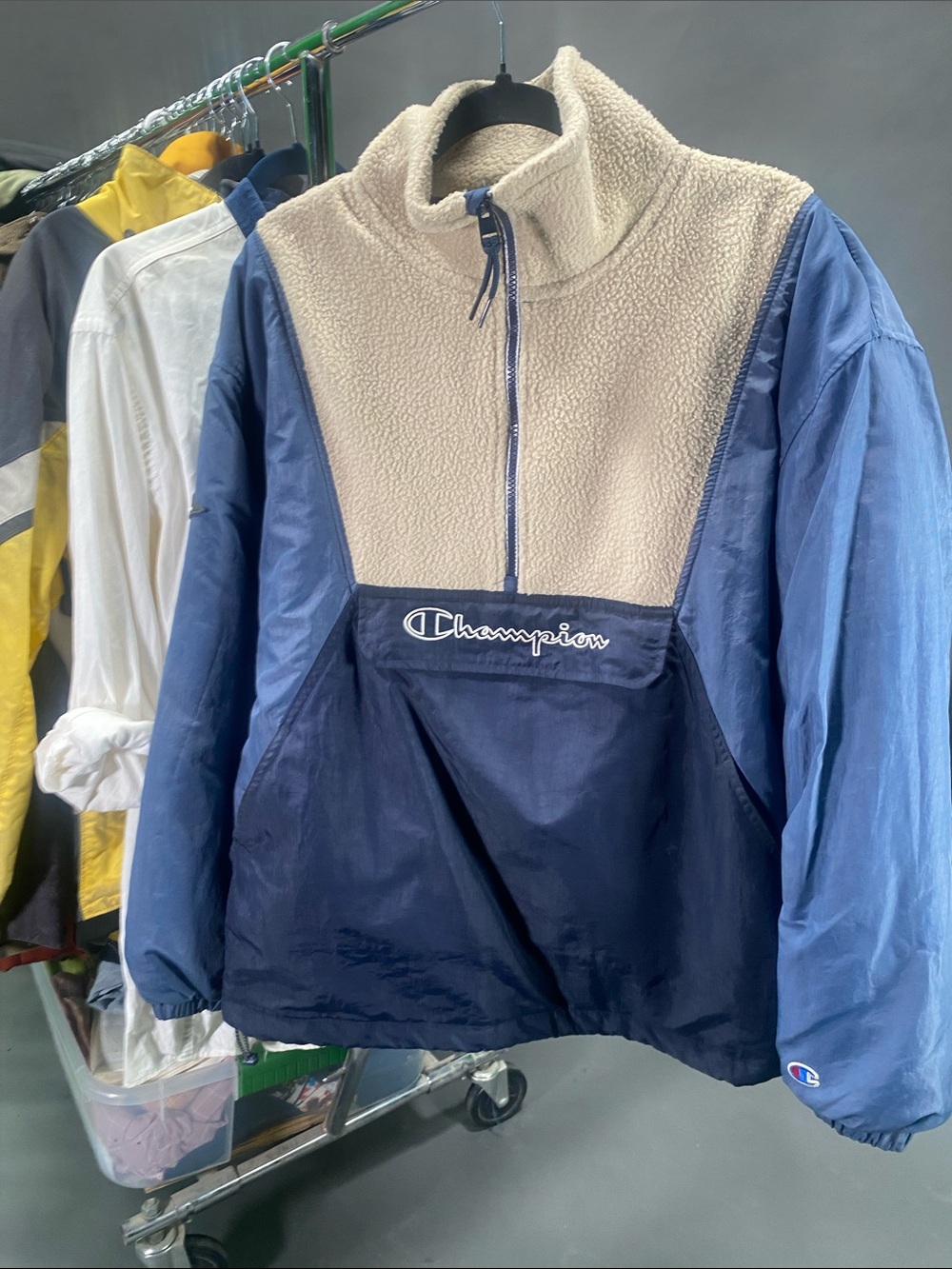 Champion Navy & Cream Quarter‑Zip Sherpa Pullover